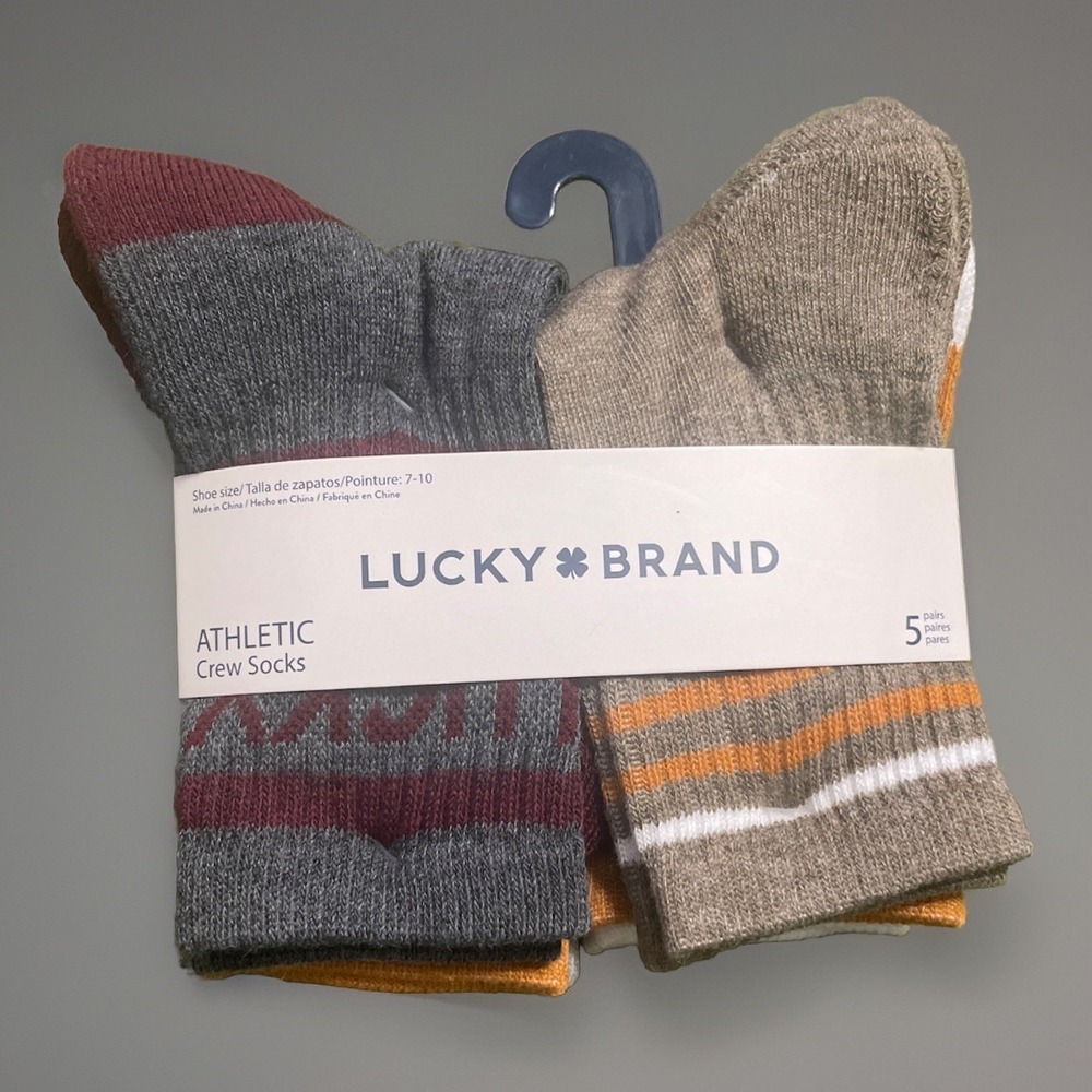 NEW Lucky Brand 5 Pair Boys Crew‎ Socks Size 7-10 Brown Cream Grey Casual Soft